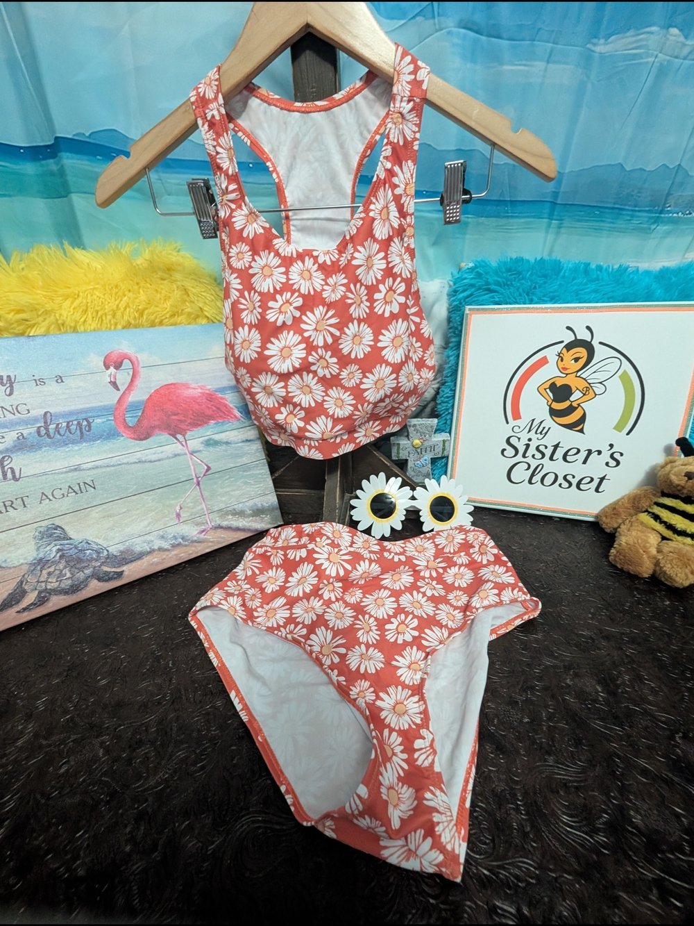 Source Unknown Orange Daisy Girls' Two-Piece Swimsuit